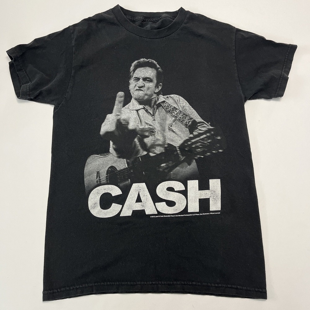 Johnny Cash T-Shirt Women's Small 2012 Zion Rootswear Middle Finger Graphic Tee